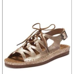 Trask Gladiator Sandals Sz 8 Gold Metallic Flats Lace Up Genuine Leather